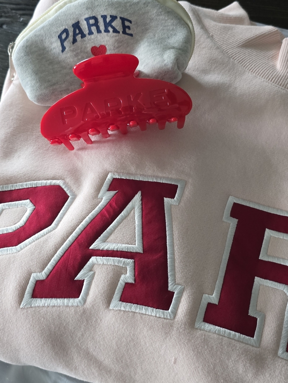 NEW PARKE Varsity Mockneck Peony/crimson S/M w Matching Claw Clip - Picture 8 of 9